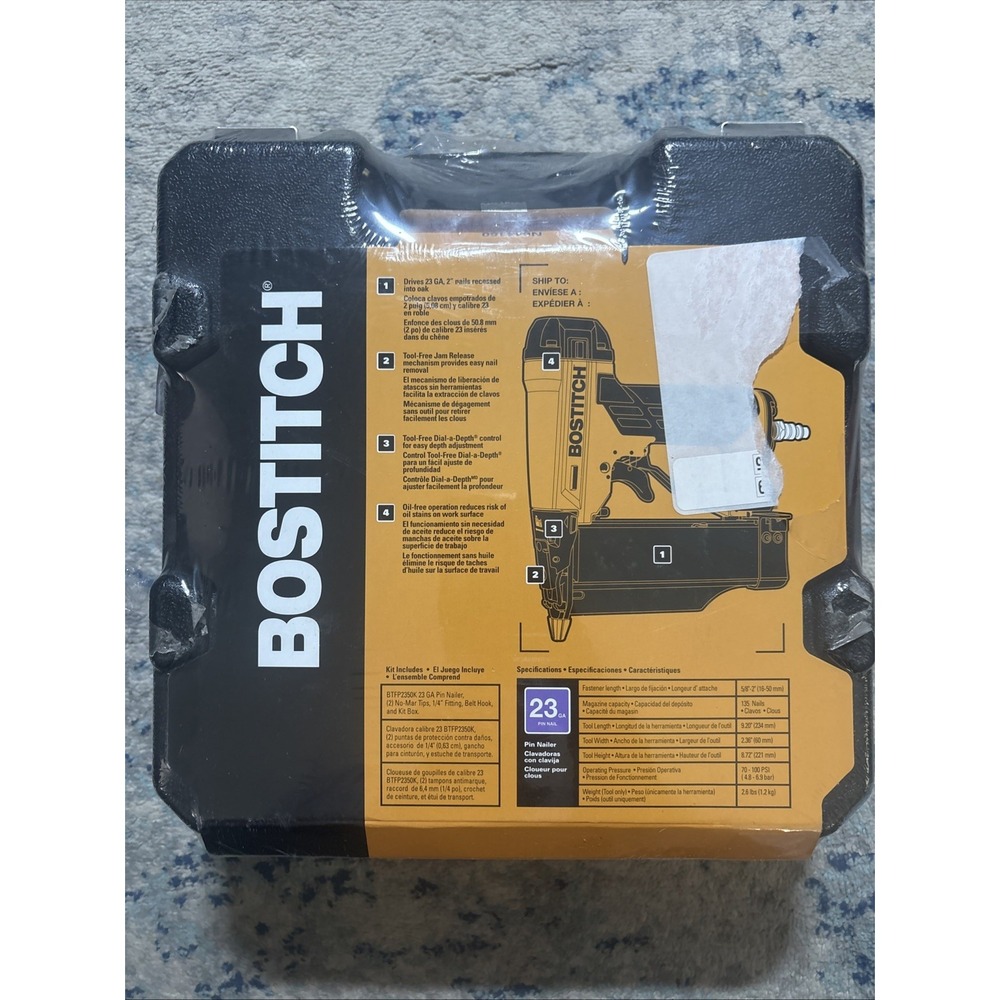 Bostitch 23-Gauge Pneumatic Pin Nailer Kit w/ Hard Case BTFP2350K NEW Free Ship
